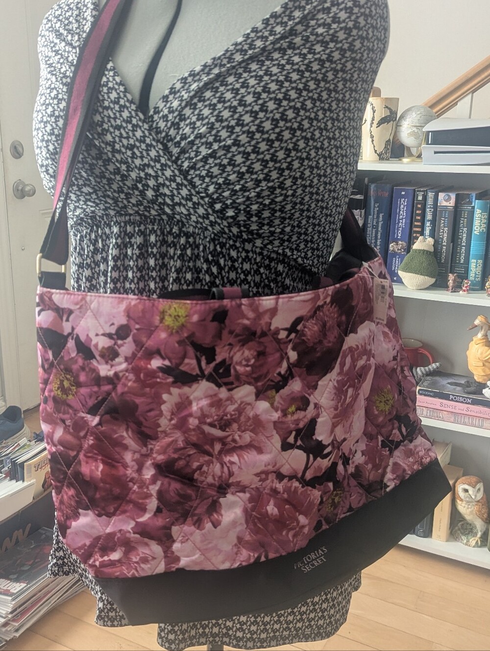 Victoria's Secret Pink Floral Quilted Tote with Black Trim